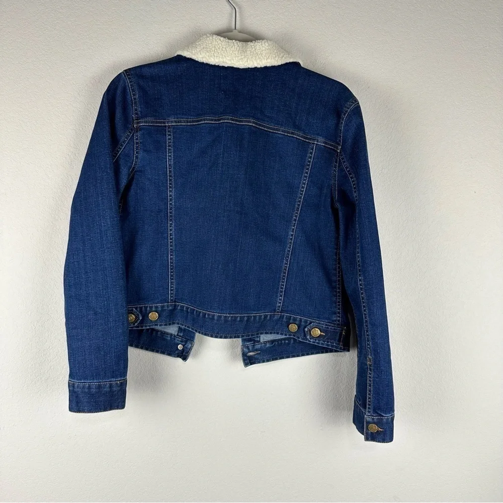 Draper James Denim Button Front Shearling Collar Jean Jacket Size Small